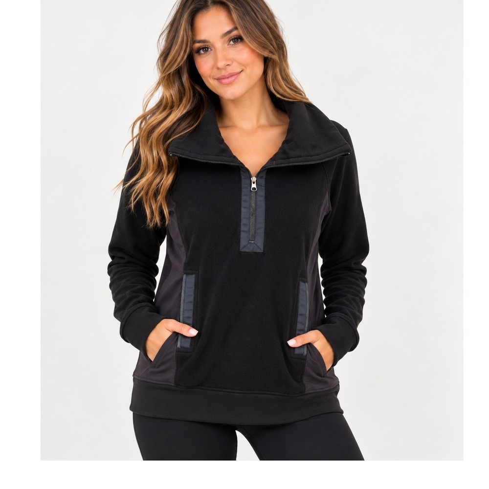Lululemon Post Chaturanga Half Zip Fleece Pullover Black Size 4 Thumbholes cozy